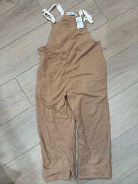 Nordstrom Camel Knit Overalls with White Tie Straps
